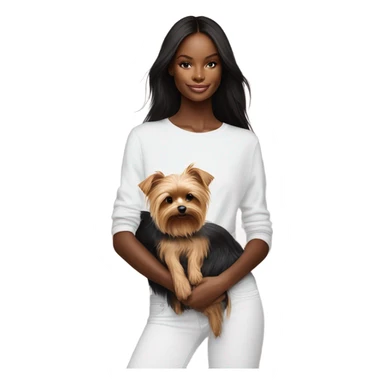 Photo Real pale Victoria secret model cuddling a Yorkshire terrier  sticker