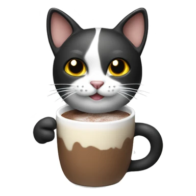 Christmas cat black and White with hot chocolate  sticker