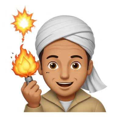 an arabic guy blowing something up with a silly face sticker