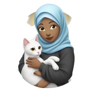 pretty white skin woman with hijab hugging a cat sticker