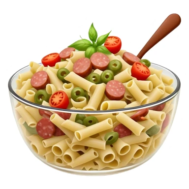 curly Pasta salad with chopped sausage, chopped gherkins, chopped cocktail tomatoes and mayonnaise  sticker