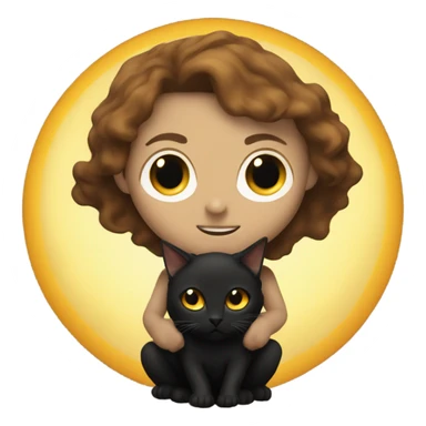 A sun warlock who is pale with brown hair and is holding a black kitten sticker