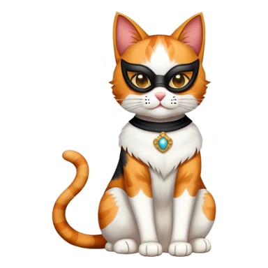 calico cat full body sitting with a mask sticker