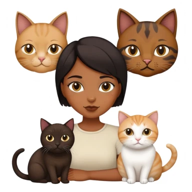 a brown girl with short black hair with two cats, a fat brown cat and a skinny white and beige cat sticker