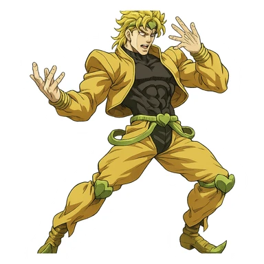 Dio Brando from JoJo's Bizarre Adventure, dramatic pose, detailed costume, iconic blond hair, anime style sticker