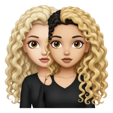 split dye leftside blonde rightside black long curly hair, pretty pale Latina bratz baddie sticker