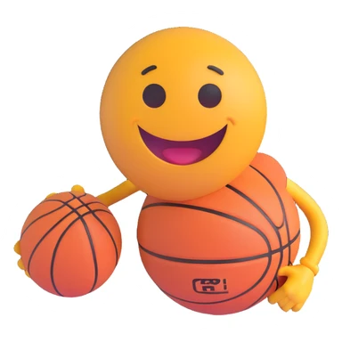 3D smiley emoji, round shape, with basketball, sporty face sticker