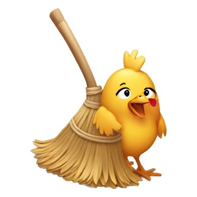 chicken using broom on the floor sticker