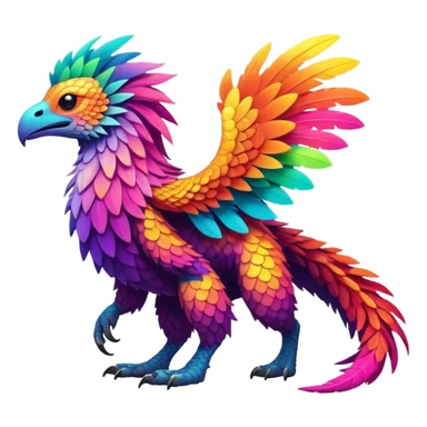 lush warm-colored colorful neon-colored Fakémon-Trico-creature (full body) sticker