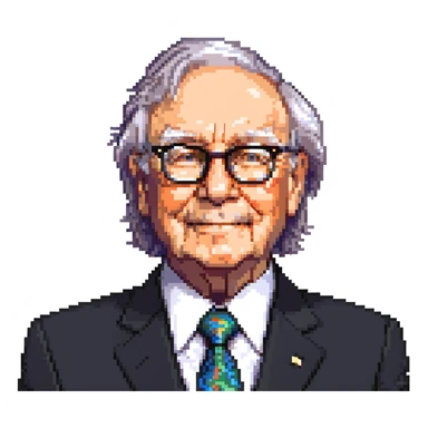 Warren Buffett wearing glasses and a suit sticker