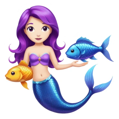 Purple tail mermaid with fish pet sticker