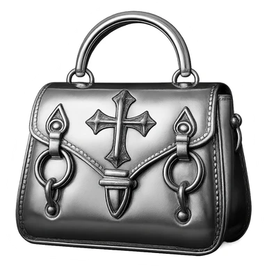 pink and black gothic purse, chrome style, metallic shine, reflective, futuristic gothic details sticker