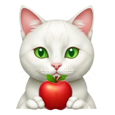 white cat with two red apples under its chin  sticker