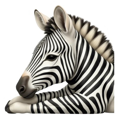 Meme-Worthy Cute Sleeping Zebra Portrait Emoji, Head resting peacefully with a contented smile, showcasing a lean, graceful build and a luxuriously soft striped fur, a refined, equine head with a long snout and alert ears, and eyes shut in a serene, restful nap, Simplified yet hilariously adorable features, highly detailed, glowing with a soft, drowsy light, high shine, relaxed and utterly lovable, stylized with an air of playful laziness, bright and heartwarming, soft glowing outline, capturing the essence of a comically sleepy zebra that feels like it could instantly become the next viral sensation of adorable slumber! sticker