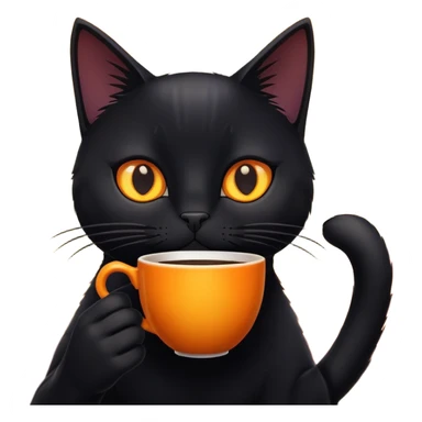 black cat drinking coffee with a sunrise sticker