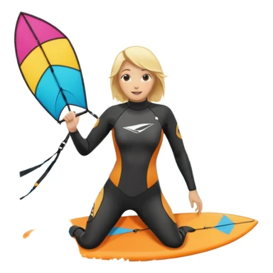 Kitesurfing blond ladie showing kite and board sticker