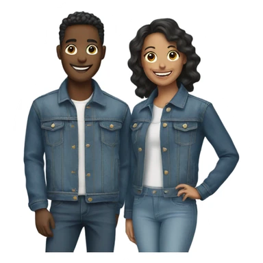 smiling duo in denim jackets sticker