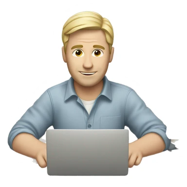 white man with computer working  sticker