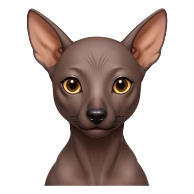 Cinematic Noble Xoloitzcuintle Portrait Emoji, Poised and regal, with a sleek, muscular build and smooth, hairless ebony skin accented by subtle wrinkles, deep-set soulful dark eyes, Simplified yet sharp and sophisticated features, highly detailed, glowing with a soft, dignified glow, high shine, intelligent and loyal, stylized with an air of ancient grace, focused and attentive, soft glowing outline, capturing the essence of a watchful and confident guardian, so majestic it feels as though it could stride out of the screen with effortless authority! sticker