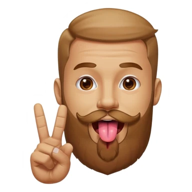 Man with beard sticking tongue out with peace sign under tongue sticker