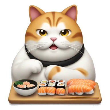 fat cat eating sushi sticker
