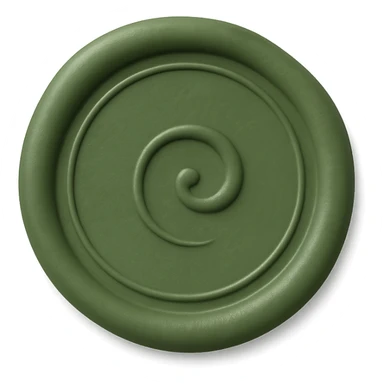green wax seal, circular shape, matte finish, small swirl in the center, minimalistic style sticker