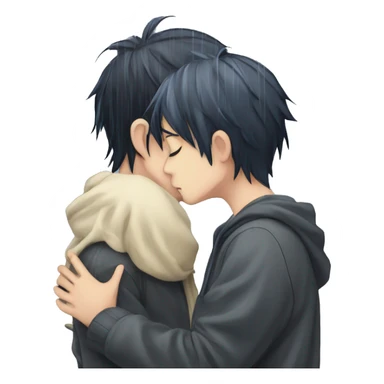 Anime girl anime boy kissing rain sticker