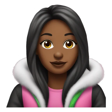 Pretty black Girl, long straight hair sitting on pink arctic cat snowmobile  sticker