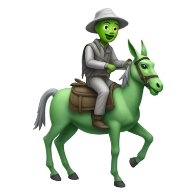 Gray traditional alien riding a green donkey sticker