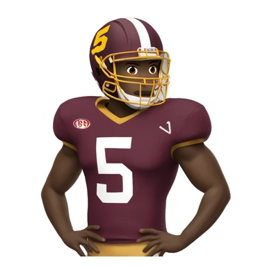 football player, wearing maroon and gold jersey, number 5 sticker