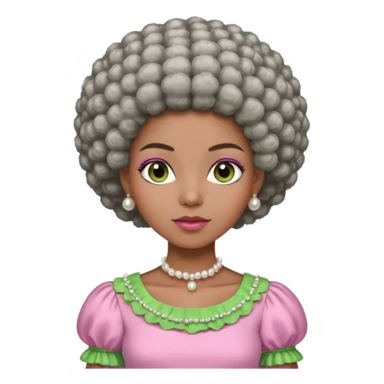 Pretty Brown woman with a very very short stylish gray Afro  wearing pink and green dress  and pearl blouse with sleeves sticker