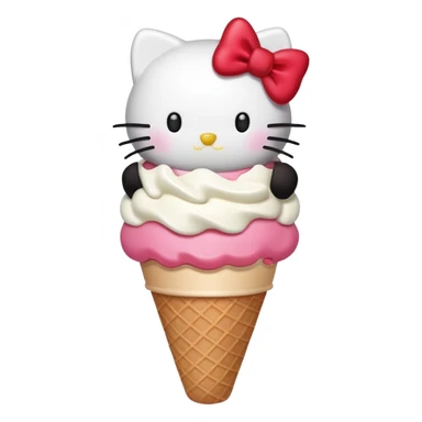 Hello Kitty inspired ice cream cone, white scoop with red bow sticker