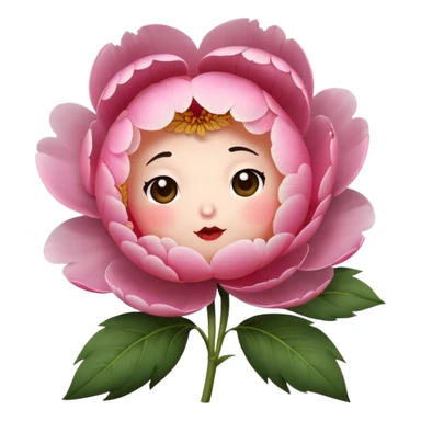 pink peony flower with a round body, blushing cheeks, nervous expression sticker
