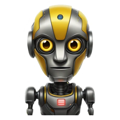 Gamar robot bot warna kuning ada merahnya dan tulisan BOT sticker