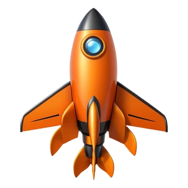 An orange, black and white rocket ship  sticker