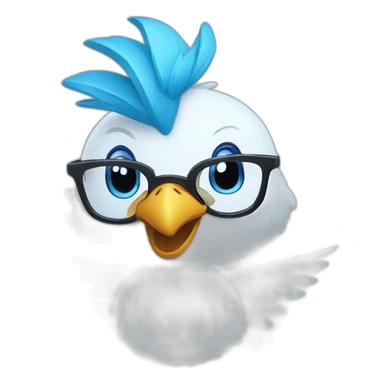 Crazy funny Articuno head with human white teeth and beautiful smile wearing glasses and hat sticker