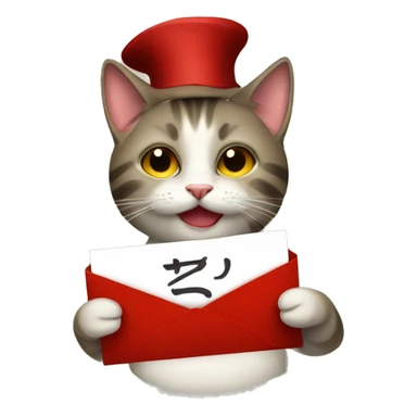 cat holding red letter sticker
