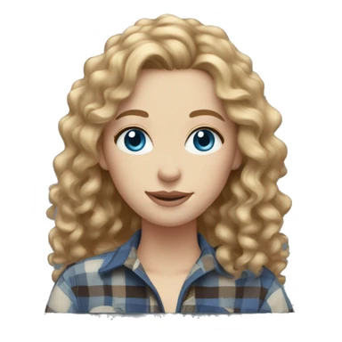 Pale woman long curly light brown hair, blue eyes, flannel sticker