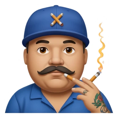 a fat dad in a hip hop cap with a tattoo, a cigarette in his mouth, and a mustache. sticker