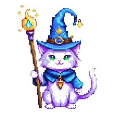 cat wizard with magic wand and wizard hat sticker