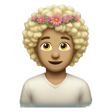 blonde fluffy hair soft man emoji wearing a flower crown sticker