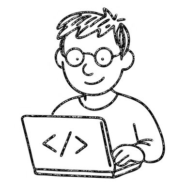 hand-drawn coder with a laptop sticker
