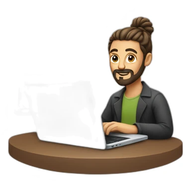 a man with a bun and beard at a laptop sticker