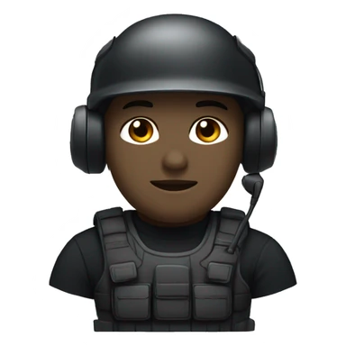 operator dressed in black with a milatary helmet, without glasses, wearing a headset, preferably male white sticker