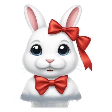White rabbit with a red bow on its neck  sticker