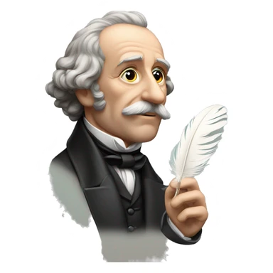 Charles Dickens holds a feather in his hand sticker