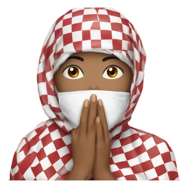 Woman wearing red and white checkered kuffiyeh hand covering mouth sticker