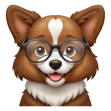 dog wearing glasses with a sweet smile sticker