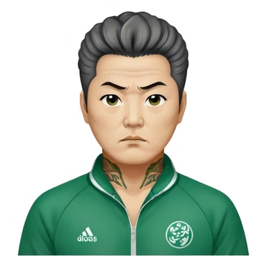Jang Deok-su , Age: Late 50s
Appearance: A fierce man with tattoos, A large hair, have a tattoo on his neck.
Outfit: Green player tracksuit sticker