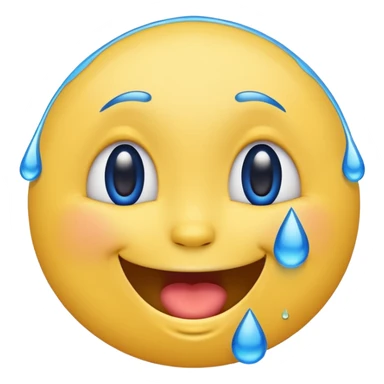 Emoji, yellow round laughing face, blue tears of joy on it. 2 big blue tears on each of the 2 cheeks sticker